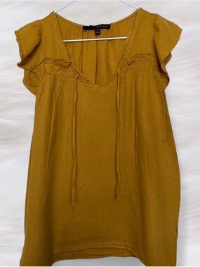 Harvé Benard Mustard Yellow Blouse with V-Neck Detail size L